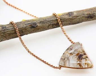 Large Triangle Quartz Necklace Edgy 14K Rose Gold Vermeil Long Adjustable Chain Modern Stone Necklace 217 Carats CP294