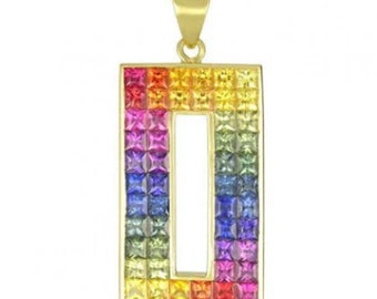 Rainbow Sapphire Invisible Set Rectangle Pendant | 18K Yellow Gold | 11ct Total | Luxury Fine Jewelry | SKU: 1374-18K-Yg