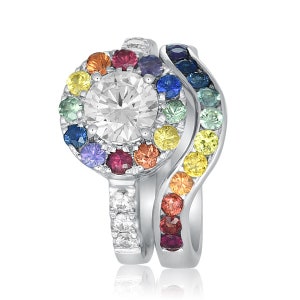 Bague De Fiançailles 18K 14K ゴールドリング BLING ハロー エンゲージメント ウェディング リング セット サファイア ダイヤモンド ホワイト ゴールド 華奢 モアッサナイト エンゲージメント リング