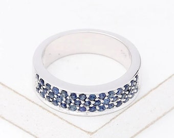 3 Row Blue Sapphire Ring 925 Sterling Silver SKU: R1/232