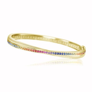 Regenbogen Saphir Armband 14K Gelbgold LUXE-BOHO Armreif 1.5 mm Pave Set 1.35carats Tennisarmband B3 / 215-YG