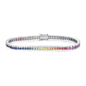 Stapelbares Eternity Armband in Silber Sapphire Line Bracelet 7.5 Carat Princess Cut 2.4 mm Regenbogen Edelstein Tennis Armband BRC224-PR-925