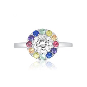 虹のひまわり 14K 18K ホワイト ゴールド リング ボヘミアン スタッカブル リング ソリッド ゴールド バンド ミニマル ミッドセンチュリー フローラル テーマ リング SKU: R3008