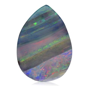 May include: A teardrop-shaped black opal gemstone with iridescent blue, green, and red colors.