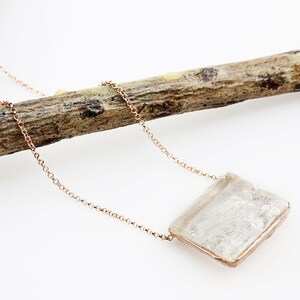 Large Rectangle Quartz Necklace Rose Gold Vermeil 177.2 Carat CP288