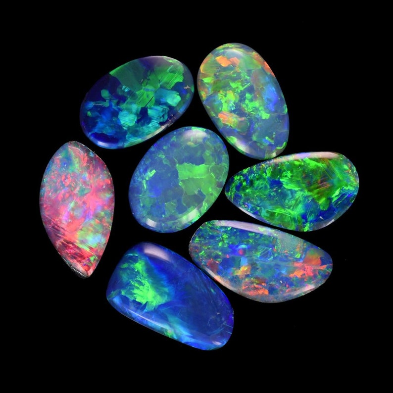 Australian Black Opal Cabochon Customise your Opal Necklace Pendant or Ring in Gold or Silver Neon Green Pink Doublets parcel 9