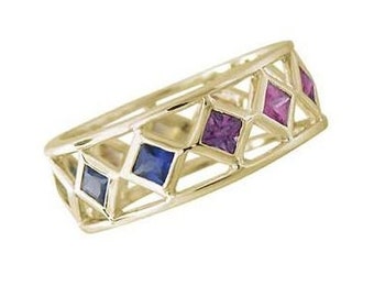 Multicolor Rainbow Sapphire Bezel Set Eternity Ring 14K Yellow Gold : sku 973-14K-YG