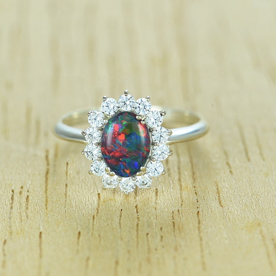 Australian black shop opal ring