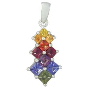 Multicolor Rainbow Sapphire Princess Cut Journey Pendant 925 Sterling Silver : sku 1466-925
