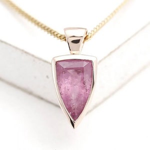 Triangle Sheild Pendant in 10K Rose Gold Pink Tourmaline Timeless Jewelry Natural RARE Pink Gemstone Pink Gold Charm SKU: P61A023