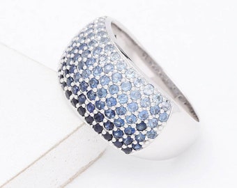 Montana Saphir Ring, 5 Reihen Micro pflastern Ring, Natürliche Blaue Saphire in Sterling Silber, Statement Ring