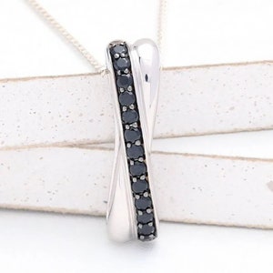 Twist Minimal Sapphire Pendant in Silver Black Gemstone Natural Untreated Sapphire Unisex Jewelry SKU: P2/203