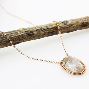 Bold Rutilated Quartz Necklace 60.6 Carat 14K Rose Gold Vermeil Handmade CP293