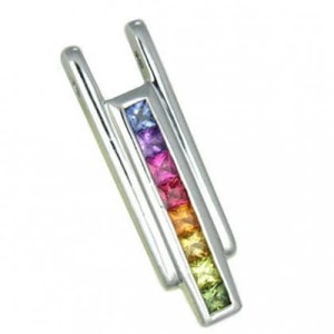Multicolor Rainbow Sapphire Bar Pendant 18K White Gold (1.2ct tw) SKU: 309-18K-Wg