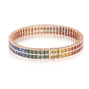 14 kt roségouden tennisarmband stapelbare saffierarmband 3,4 mm kanaalset Topkwaliteit BRC1863-RG