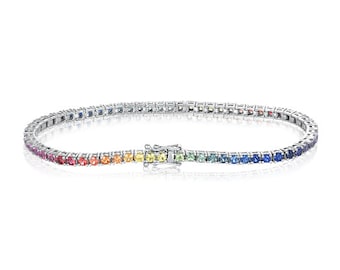 Tennis Armband Natürliche Saphire 2,5 mm Armband aus Sterling Silber 5,75 Karat Zierliches Schmuck Geschenk für Sie BRC1466-2.5-925