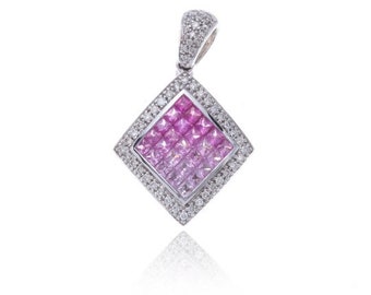 Ombre Pink Sapphire  Diamond Rhombus Pendant 18K Gold, Anniversary & Mother’s Day Gift, Luxury Ethical Fine Jewelry, SKU: P21400
