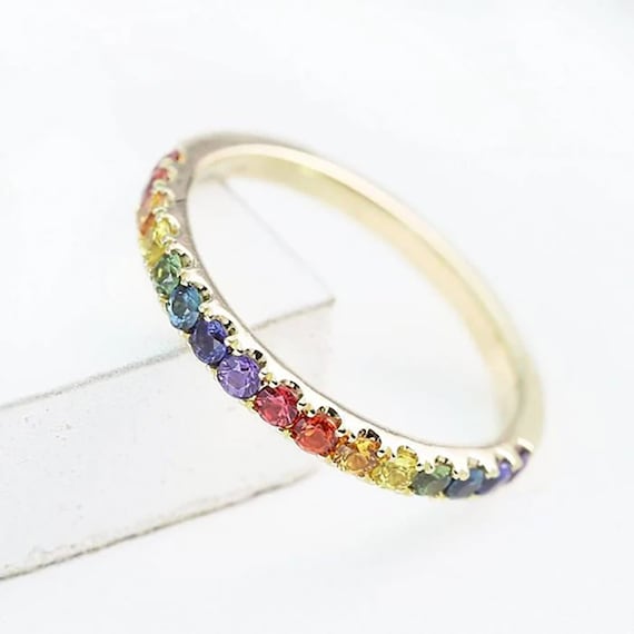 Rainbow Cocktail Ring 14K Gold Promise Ring Size 7 US Only Ready