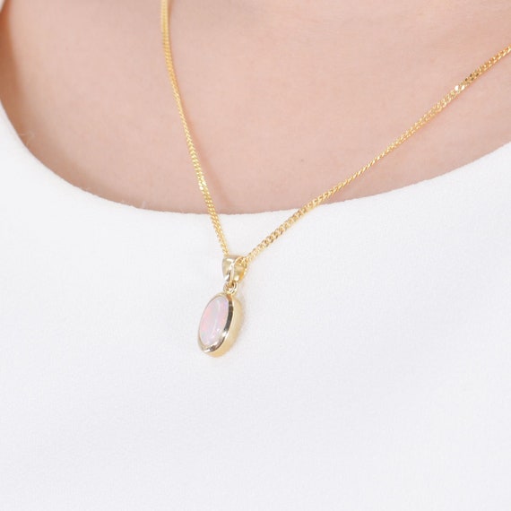 Pink Galaxies Opal Pendant 10K Yellow Gold Australian