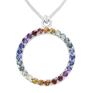 Multicolor Rainbow Sapphire Circle Pendant 925 Sterling Silver: sku P335-925