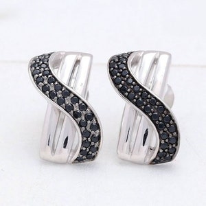 Black Python Snake Stud Earrings Twist Weave Black Spinel Silver Earrings | Minimal Mid-Century Sterling Silver Jewelry Studs SKU: E5/210BLK