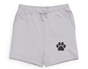 Zwarte sweatshort met pootafdruk | Uniseks Pet Lover-short, hondenpootafbeelding