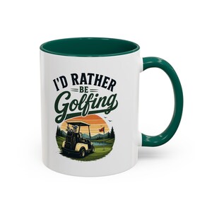 Jag skulle hellre spela golfmugg | Golfvagnsmugg i keramik med solnedgång