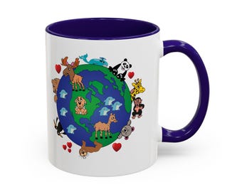 Animals Around the World Mug | Colorful Earth Animal Illustration Mug