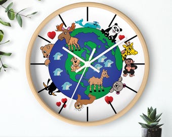 Cute Cartoon Animals of the Earth Wall Clock | Kids Nursery Animal Clock