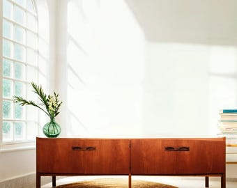 Custom Teak Sideboard Walnut TV Stand Fluted Console, Mid Century Modern Credenza, Wooden TV Unit Walnut Modern Furniture Buffet
