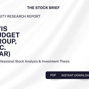 May include: An equity research report titled THE STOCK BRIEF for AVIS BUDGET GROUP, INC. (CAR) featuring the text Professional Stock Analysis & Investment Thesis and a button labeled PDF INSTANT DOWNLOAD on a white background with gold accents.