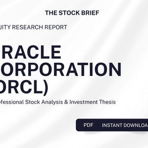 May include: A white digital document cover titled THE STOCK BRIEF EQUITY RESEARCH REPORT ORACLE CORPORATION (ORCL) Professional Stock Analysis & Investment Thesis with a dark blue button labeled PDF INSTANT DOWNLOAD and gold accents.