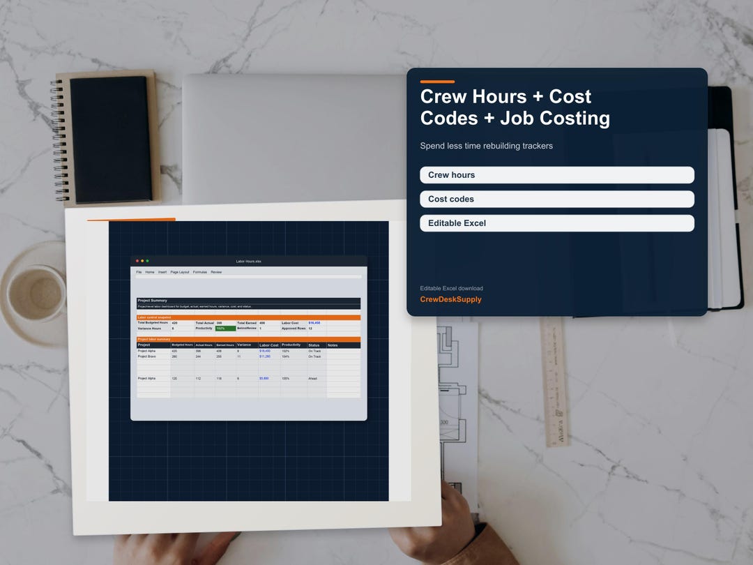 Construction Timesheet Excel Template, Crew Hours and Job Costing ...