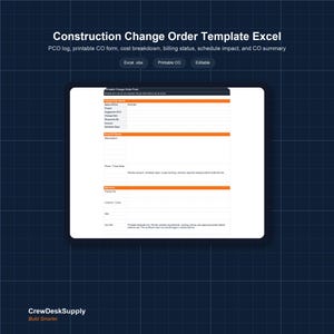 Construction Change Order Template Excel, PCO Log and Change Order Tracker for Contractors