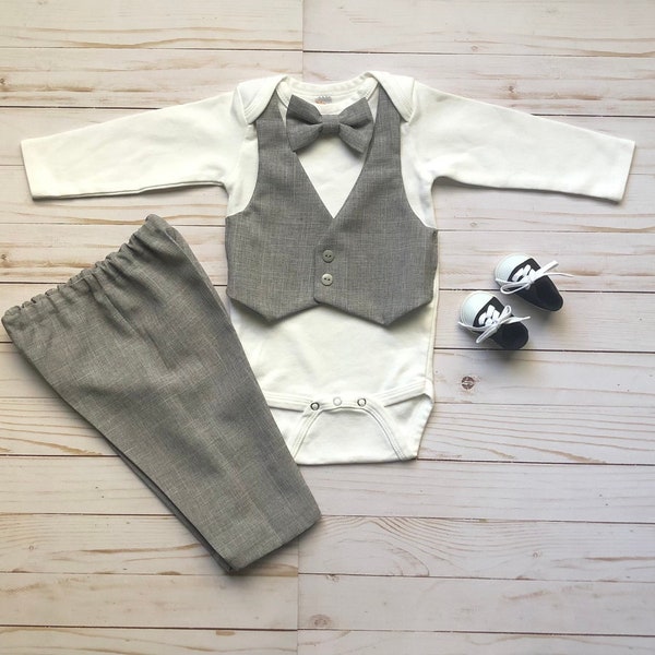 Baby Suit, Tuxedo Onesie, Coming Home Outfit, Baby Wedding Suit, Baby Suit Grey, Baby Ring Bearer,
