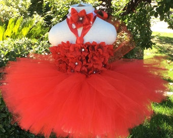 Tutu Dress..Red Flower Girl Dress..Girl Tutu Dress..Baby Tutu Dress..Wedding Tutu Dress