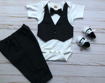 Baby Suit Black..Baby Wedding Outfit...Ring Bearer..Infant Suit