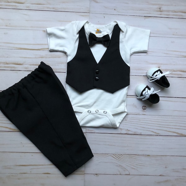 Baby Suit Black..Baby Wedding Outfit...Ring Bearer..Infant Suit