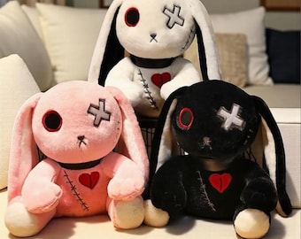 Gothic Bunny Plushie – Horror Stuffed Rabbit Halloween Decor