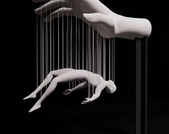 Floating Sculpture Hand Decor, Abstract Minimalist Art Figure, Aesthetic Home Decor, Unique Gift Idea, Modern Desk Decor, Emotional Art Piece