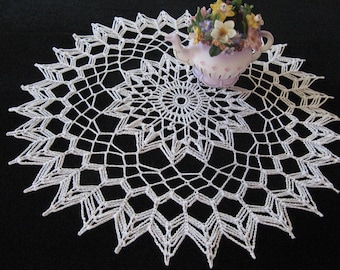 Crocheted Captivating Delight 15 inch round white doily