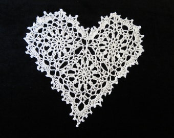 Crochet heart shaped white doily