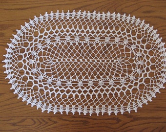 Crochet 20 x 13 inch white Oval No. 4 doily