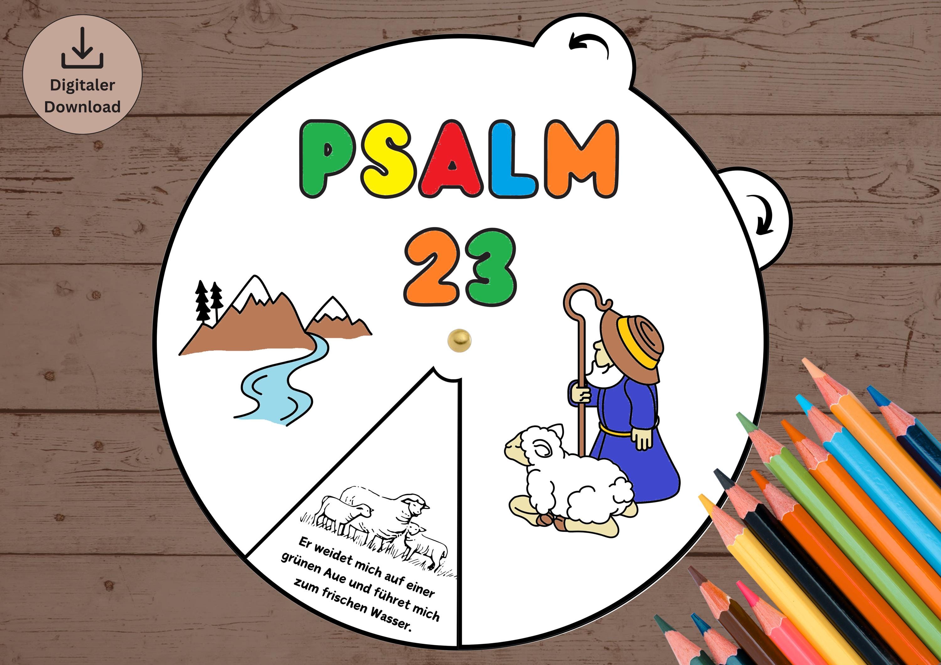 Psalm 23 Coloring Wheel 2-pack Rotating Wheel German | Bible Craft for ...