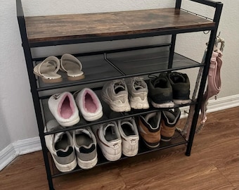 4-Tier-Schuhregal aus Holz und Metall für den Eingang