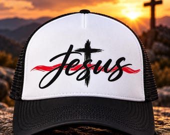 Jesus Trucker Hat, Christian Streetwear, Faith Cap (Adjustable Snapback)