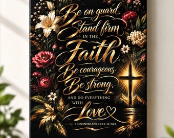 1 Corinzi 16:13-14 Tela con versetto biblico, croce floreale, decorazione per la casa a tema fede