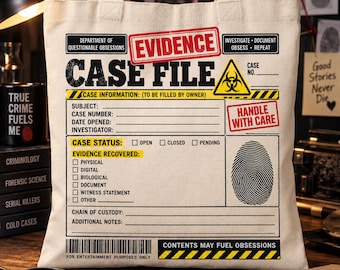 Customizable True Crime Evidence Tote Bag, Forensic Case File Canvas (15" x 16")
