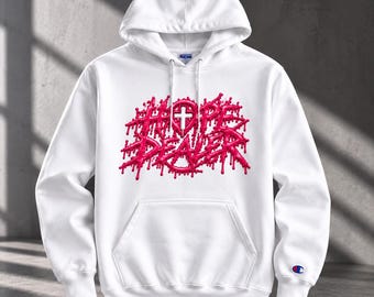 Felpa con cappuccio cristiana Pink Drip, streetwear ispirato alla fede, pullover con grafica, Champion S700