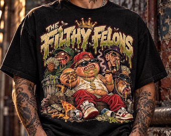 The Filthy Felons Grunge Cartoon T-Shirt, 80s/90s Streetwear Tee